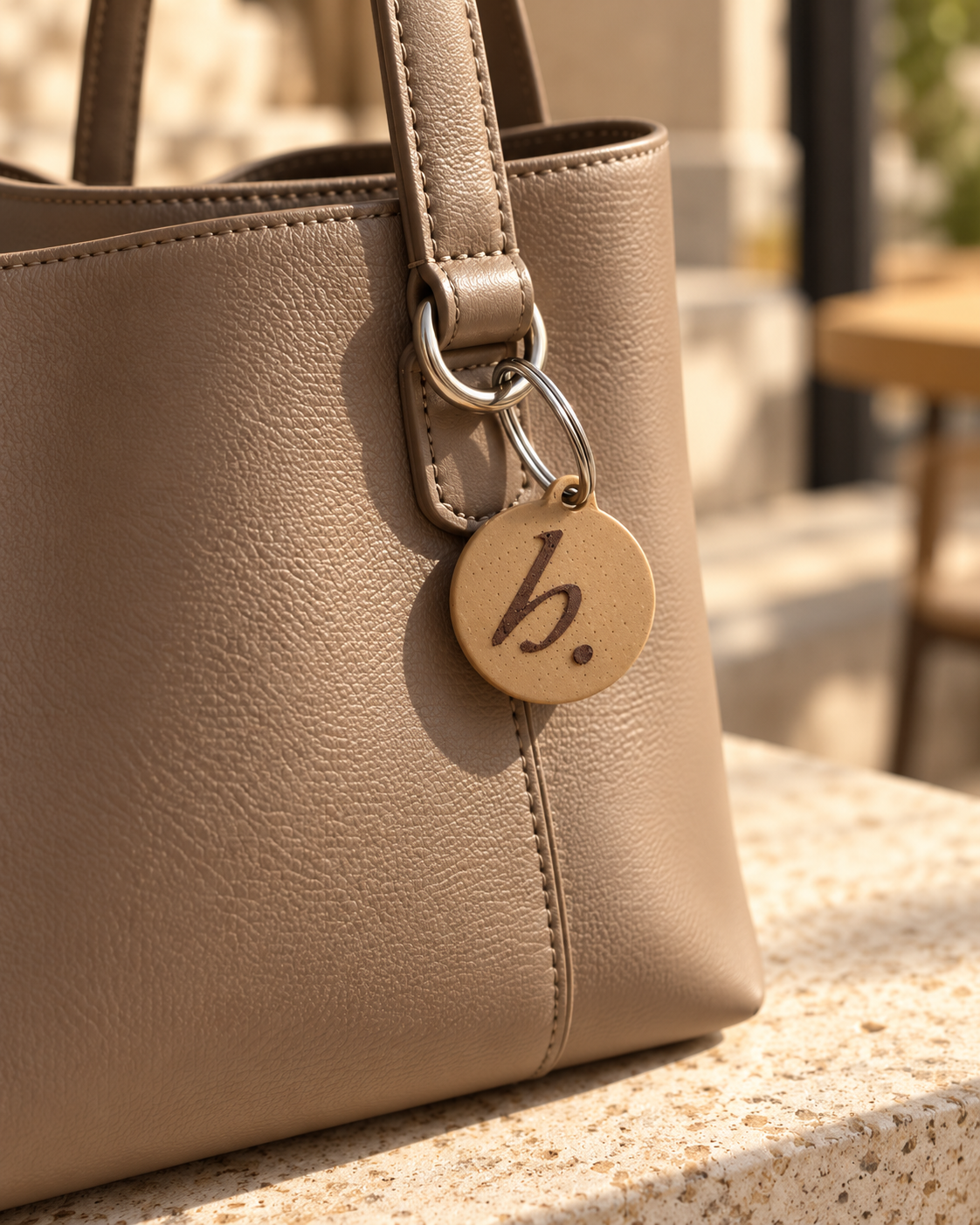 Actual client tag carried on an everyday bag